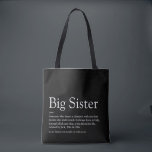 Moderne definitie van een koele zus in zwart-wit tote bag<br><div class="desc">Personaliseer voor je speciale zus of hermana (klein of groot) om een uniek cadeau te maken. Een perfecte manier om haar elke dag te laten zien hoe geweldig ze is. Je kunt zelfs de achtergrond aanpassen aan hun favoriete kleur. Ontworpen door Thisisnotme©</div>