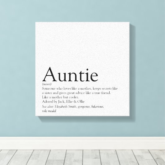 Moderne definitie van tante met zwart en wit canvas afdruk (Insitu (Houten vloer))