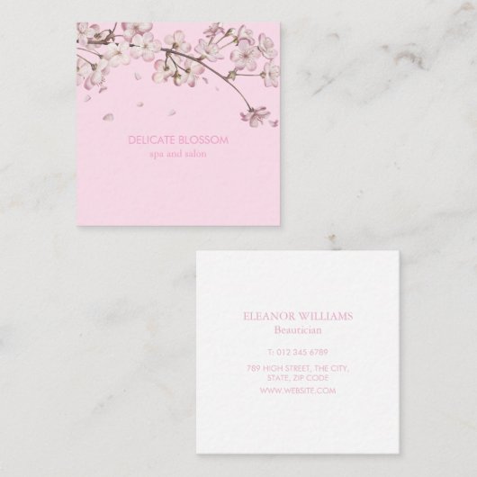 Moderne Delicate Bloesem Bloemen Bloemenroze Vierkante Visitekaartje (Voorkant / Achterkant)