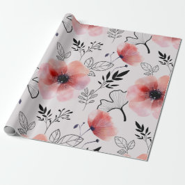 Moderne delicate oranje bloem bladeren cadeaupapier