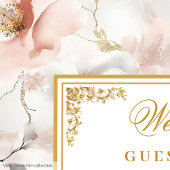 Moderne delicate pastel roze gouden bruiloft gaste gastenboek