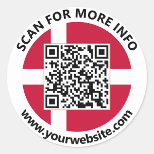 Moderne Denemarken QR-code Stickers, Deense Vlag Ronde Sticker