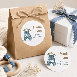 Moderne Denim Blauwe Broek Baby Jongen Baby Shower Ronde Sticker