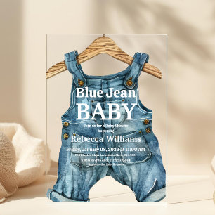 Moderne Denim Blauwe Spijkerbaby Jongens Baby Show Acryl Uitnodigingen
