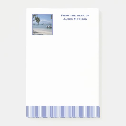 Moderne denim blauwe strepen met aangepaste foto post-it® notes (Voorkant)