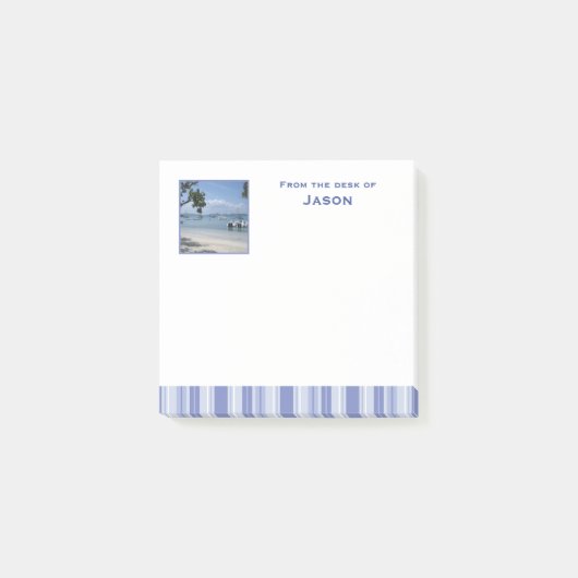 Moderne denim blauwe strepen met foto post-it® notes (Voorkant)