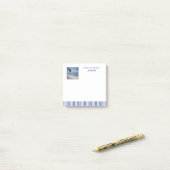 Moderne denim blauwe strepen met foto post-it® notes (Op bureau)