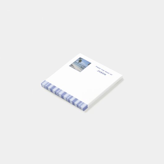 Moderne Denim Blue Stripes met Foto Post-it® Notes (Schuin)