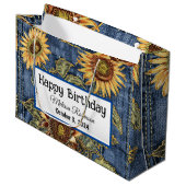 Moderne denim en zonnebloemen verjaardag groot cadeauzakje (Voorkant Gekanteld)