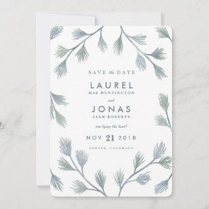 Moderne dennen groene + witte Save the Date Kaarte