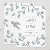 Moderne dennen groene + witte Save the Date Kaarte (Voorkant / Achterkant)