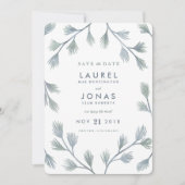 Moderne dennen groene + witte Save the Date Kaarte (Voorkant)