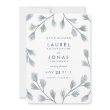 Moderne dennen groene + witte Save the Date Kaarte