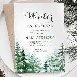 Moderne dennenbomen Winter Onederland Verjaardag Kaart