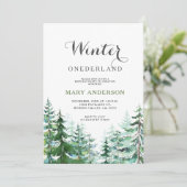 Moderne dennenbomen Winter Onederland Verjaardag Kaart (Staand voorkant)