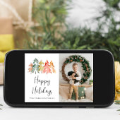 Moderne dennenboom Waterverf Foto Kerstmis Feestdagenkaart