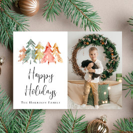 Moderne dennenboom Waterverf Foto Kerstmis Feestdagenkaart