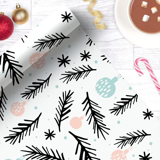 Moderne Dennentakken Chic Kerstvakantie Cadeaupapier