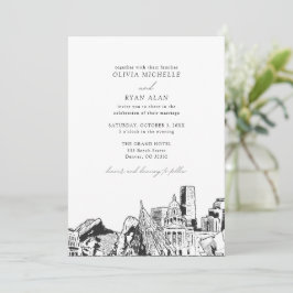 Moderne Denver Skyline zwart & wit bruiloft Kaart