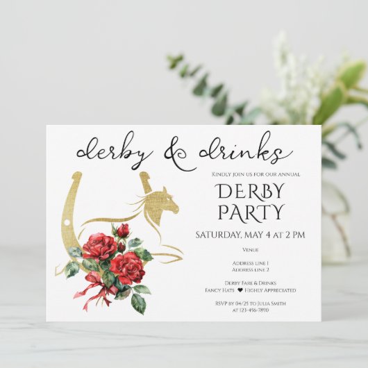 Moderne Derby & Drankfeest Paardenren Equestrian Kaart (Staand voorkant)