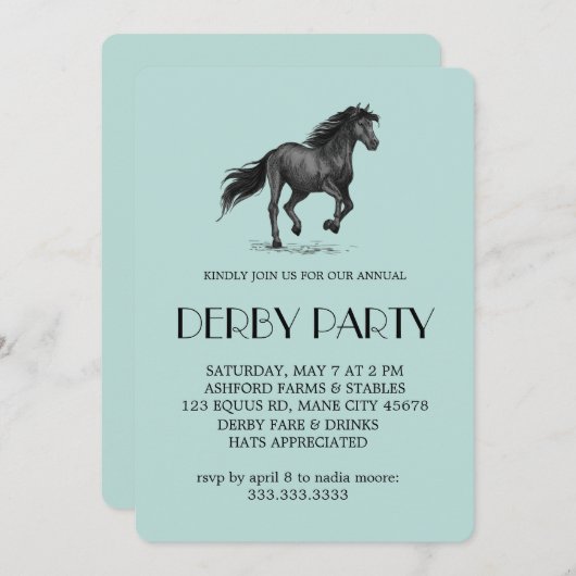 Moderne Derby Party Uitnodiging voor Paardenliefhe (Voorkant / Achterkant)