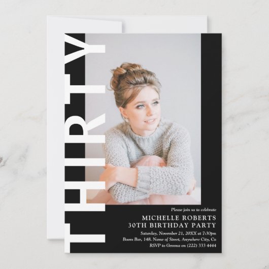 Moderne DERDE Foto 30th Birthday Party Invitation Kaart (Voorkant)