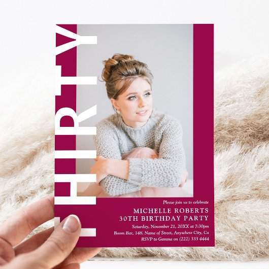 Moderne DERDE Foto 30th Birthday Party Invitation Kaart