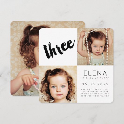 Moderne derde verjaardag van het meisje van de der kaart (Voorkant / Achterkant)