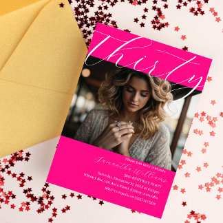 Moderne Dertig Roze Foto 30e verjaardag uitnodigin Kaart