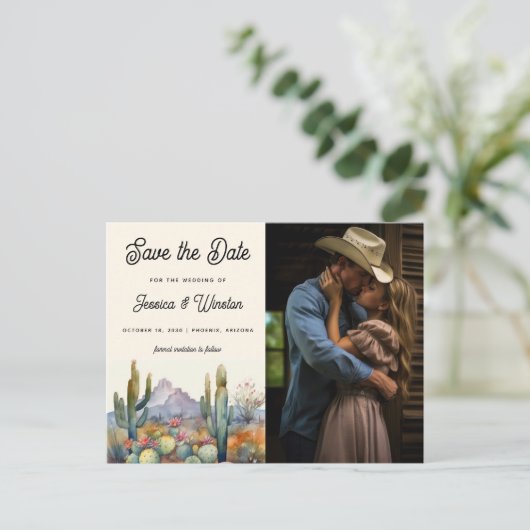 Moderne Desert Cactus Foto Bewaar de Datum Briefkaart (Staand voorkant)