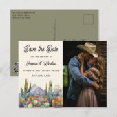 Moderne Desert Cactus Foto Bewaar de Datum Briefkaart (Voorkant / Achterkant)