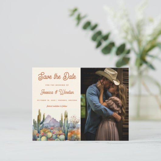 Moderne Desert Cactus Foto Bewaar de Datum Briefkaart (Staand voorkant)