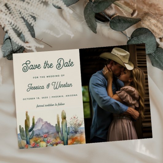 Moderne Desert Cactus Foto Bewaar de Datum Briefkaart