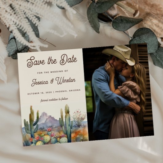 Moderne Desert Cactus Foto Bewaar de Datum Briefkaart