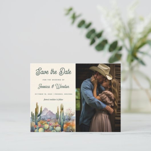 Moderne Desert Cactus Foto Bewaar de Datum Briefkaart (Staand voorkant)