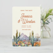 Moderne Desert Cactus Foto Bewaar de Datum Kaart (Staand voorkant)