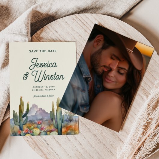 Moderne Desert Cactus Foto Bewaar de Datum Kaart