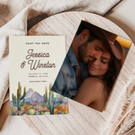 Moderne Desert Cactus Foto Bewaar de Datum Kaart