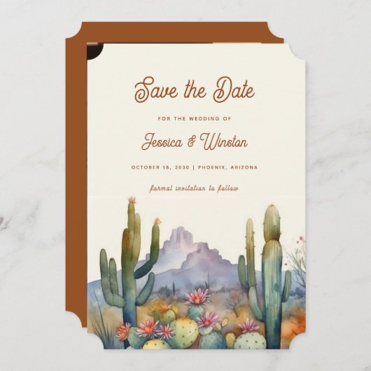 Moderne Desert Cactus Foto Bewaar de Datum Kaart (Voorkant / Achterkant)