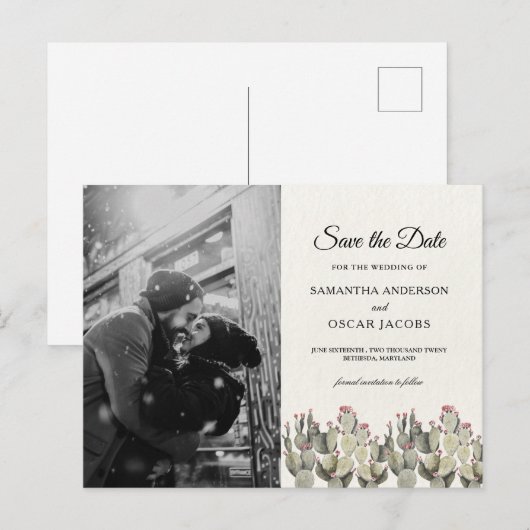 Moderne Desert Cactus Foto | Boho Aankondigingskaart (Voorkant / Achterkant)