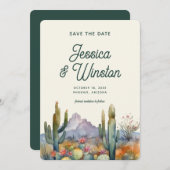 Moderne Desert Cactus QR-code Bewaar de datum Kaart (Voorkant / Achterkant)