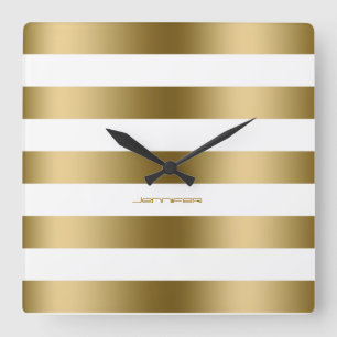 Moderne design Gold Stripes over witte achtergrond Vierkante Klok