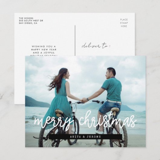 Moderne design Merry Kerstfoto Briefkaart (Voorkant / Achterkant)