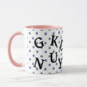 Moderne design polka stippen met zwarte tekst Blau Mok (Links)
