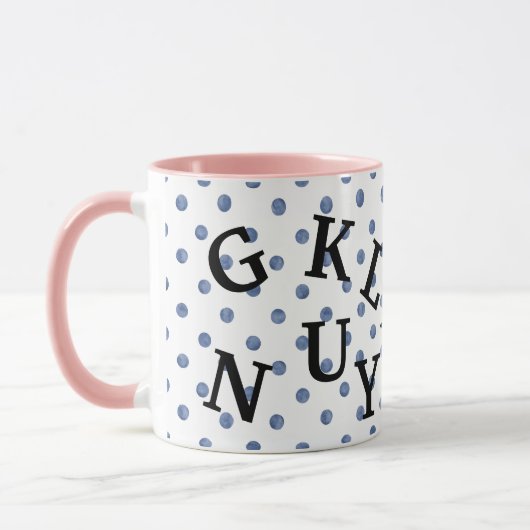 Moderne design polka stippen met zwarte tekst Blau Mok (Links)