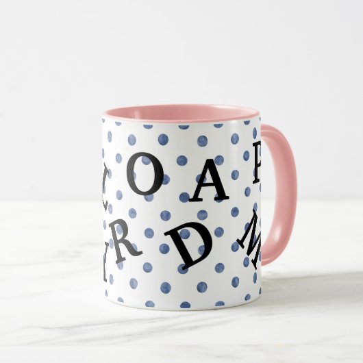 Moderne design polka stippen met zwarte tekst Blau Mok (Voorkant rechts)