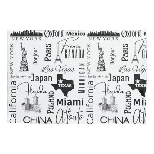 Moderne designberoemde steden met zwarte en witte  kussensloop (Achterkant)