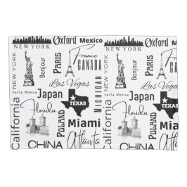 Moderne designberoemde steden met zwarte en witte  kussensloop