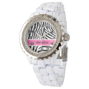 Moderne designer gepersonaliseerde zebra stripe Da Horloge