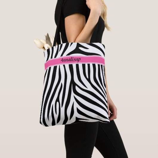 Moderne designer gepersonaliseerde zebra stripe Da Tote Bag (Dichtbij)